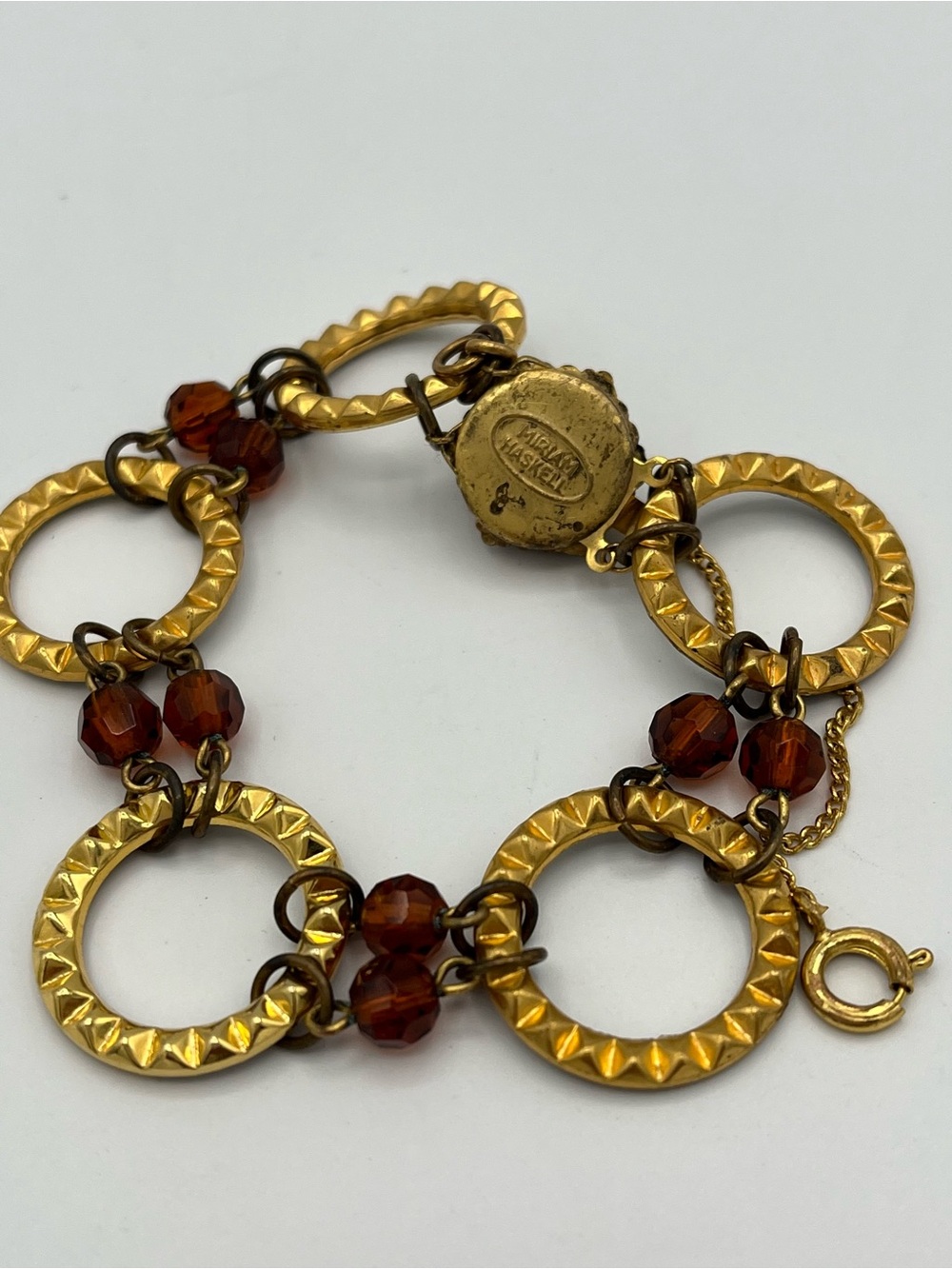 Signed Miriam Haskell Vintage Jewelry Set Gold Amber Rhinestone Demi-Parure - Picture 7 of 8